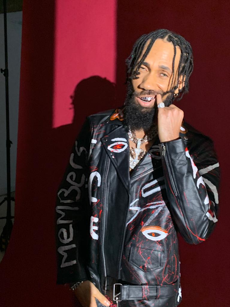 Vedayn Hand-Painted Leather Jacket – Black, Red & White