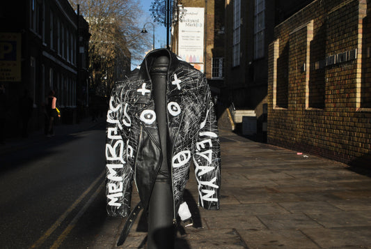 Hand-Painted Premium Leather Jacket – Black & White