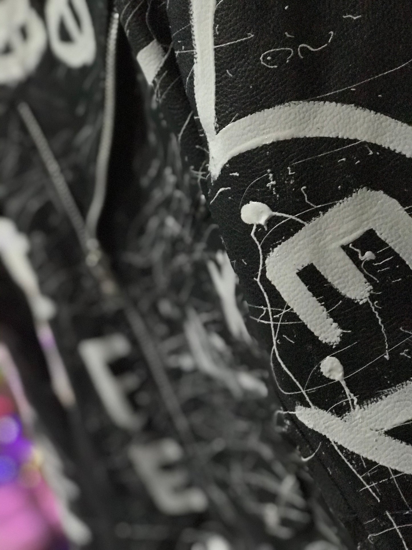 Vedayn Hand-Painted Leather Jacket – Black & White