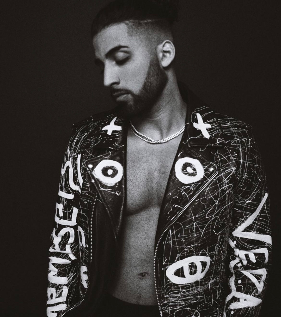 Vedayn Hand-Painted Leather Jacket – Black & White